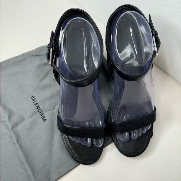 Balenciaga heeled sandals strappy black open toe wedge block heel logo sz 41 11 - Picture 3 of 8